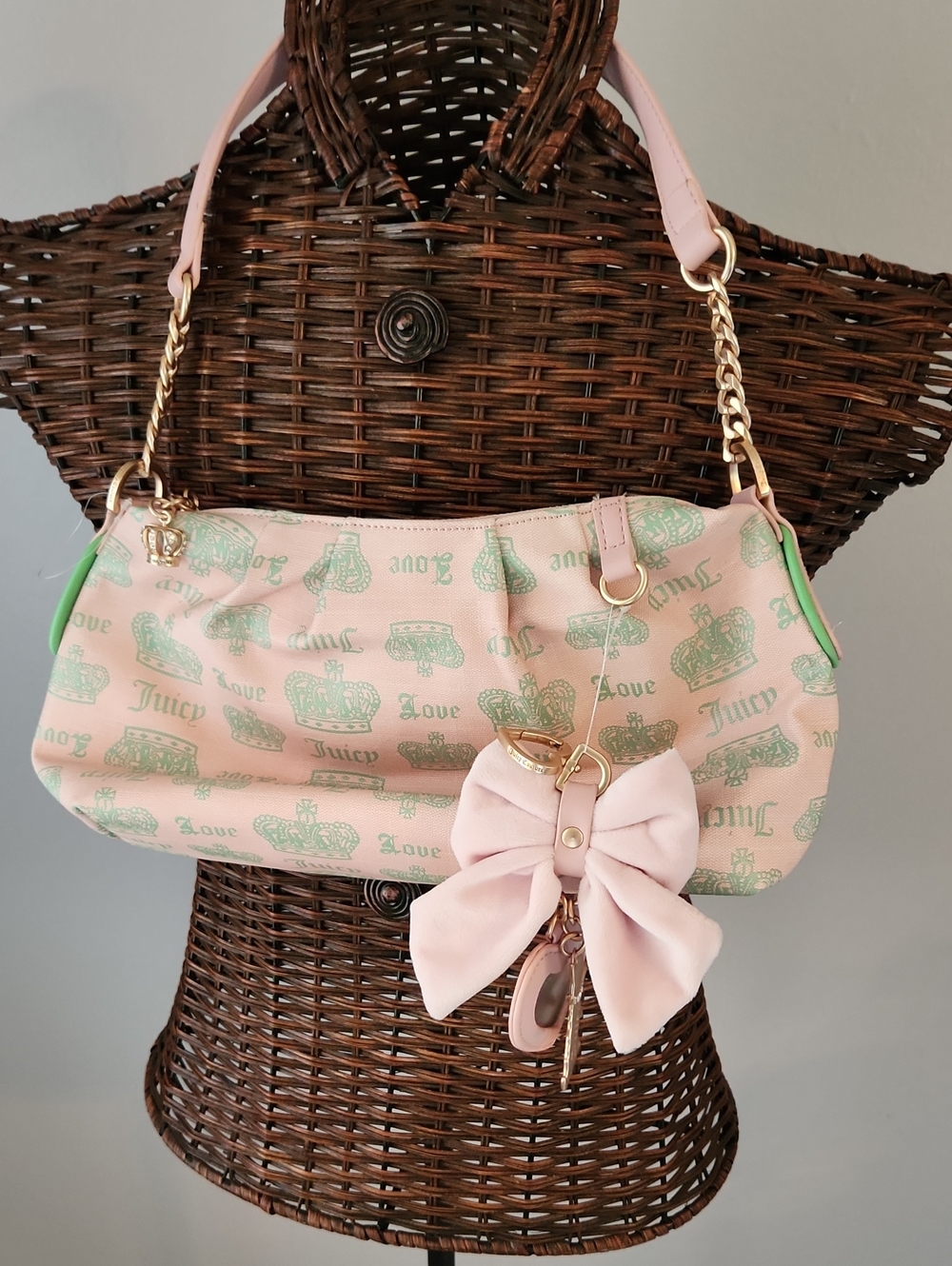 Juicy Couture Pink and Mint Bow Shoulder Bag